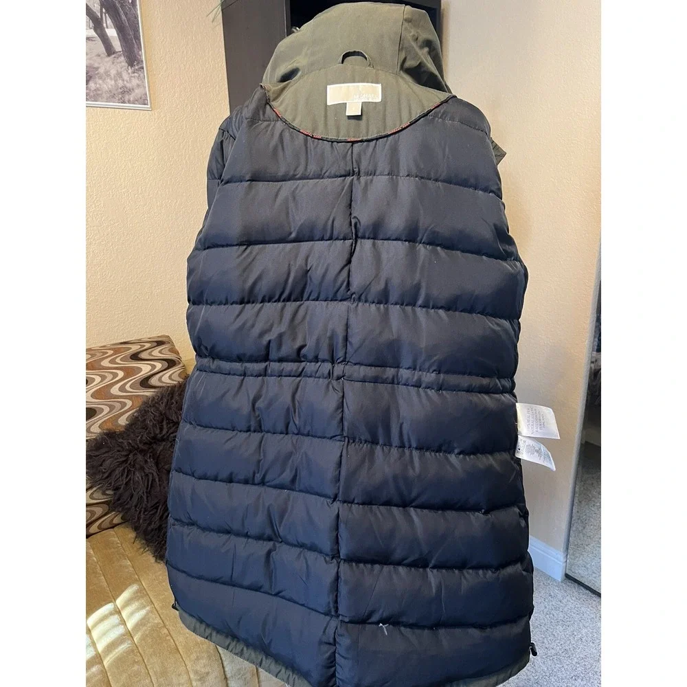 MICHAEL MICHAEL KORS Hooded Puffer Coat Parka Women's Sz S Green %100 Real‎ Fur